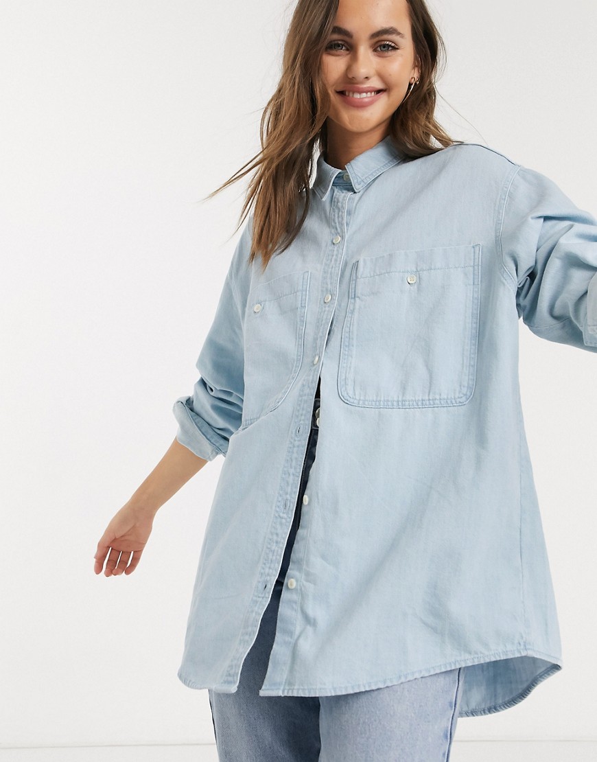 Monki Allison organic cotton denim shirt in beach blue