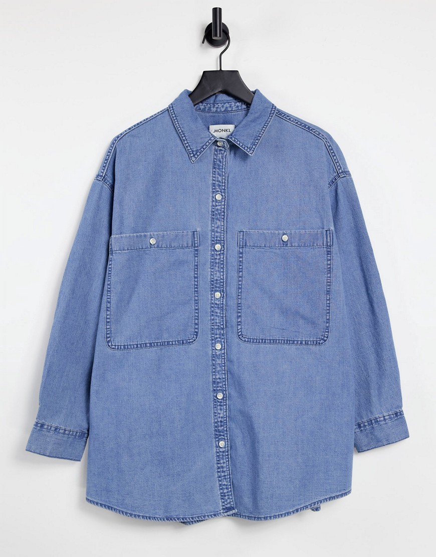 Monki Allison organic cotton oversized denim shirt in blue