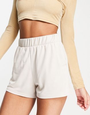 Monki Alma super soft pull on shorts in beige - ASOS Price Checker