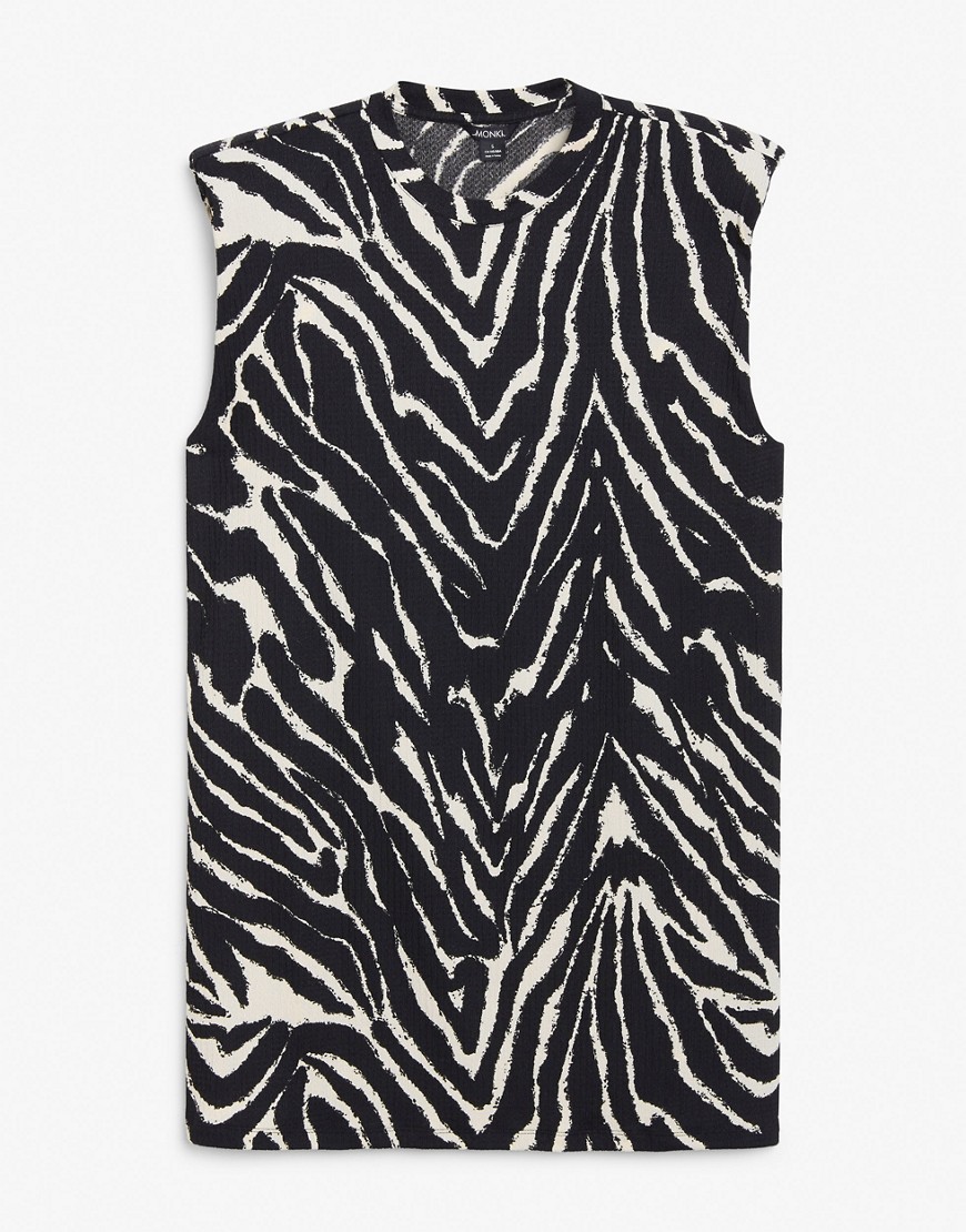 Monki Alvina organic cotton T-shirt mini dress with shoulder pads in zebra print-Multi