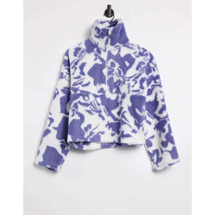 Monki Amalia recycled fleece sweatshirt with zip funnel neck in swirl print  | ASOS