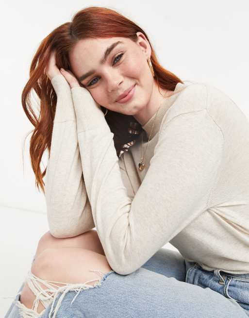 Monki Ambidextra cotton knit jumper in beige