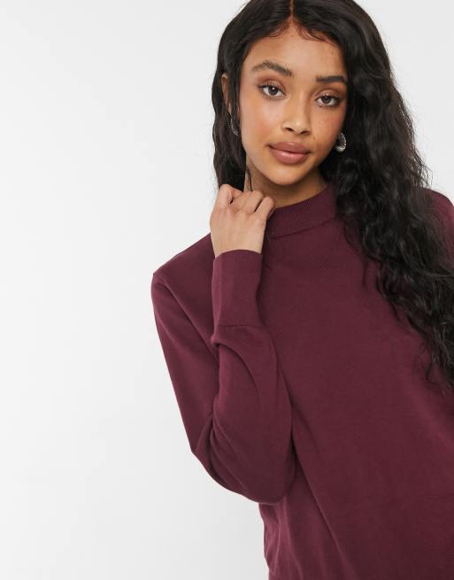 Monki Ambidextra knit jumper in wine red