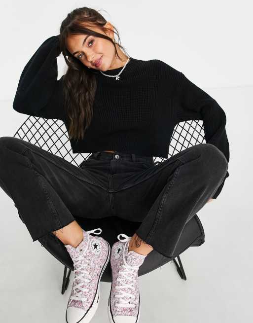 Monki Amelie knitted sweater in black - BLACK, 3 of 4