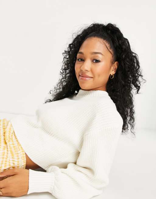 Monki - Amelie - Pull en maille - Blanc cassé - WHITE
