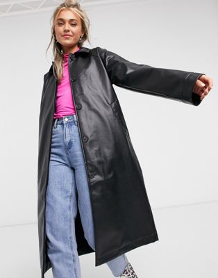 Monki Amira faux leather coat in black | ASOS