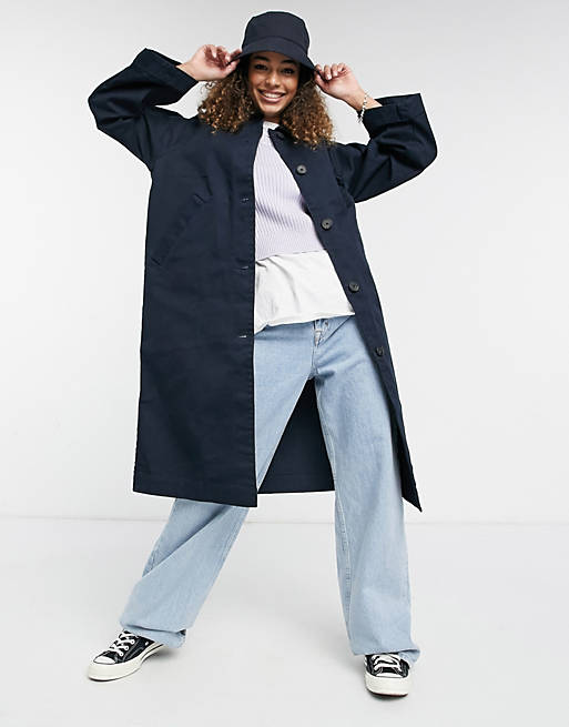 Coats & Jackets Monki Amira organic cotton button down jacket in navy 