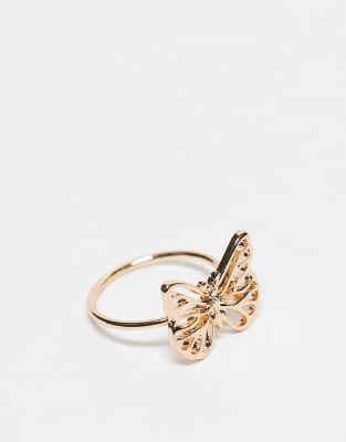 Monki - Anello color oro con farfalla