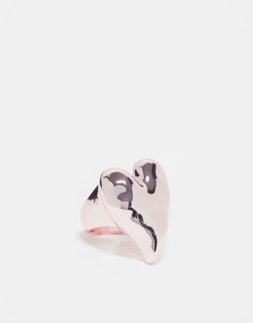 Monki - Anello con sigillo a cuore rosa