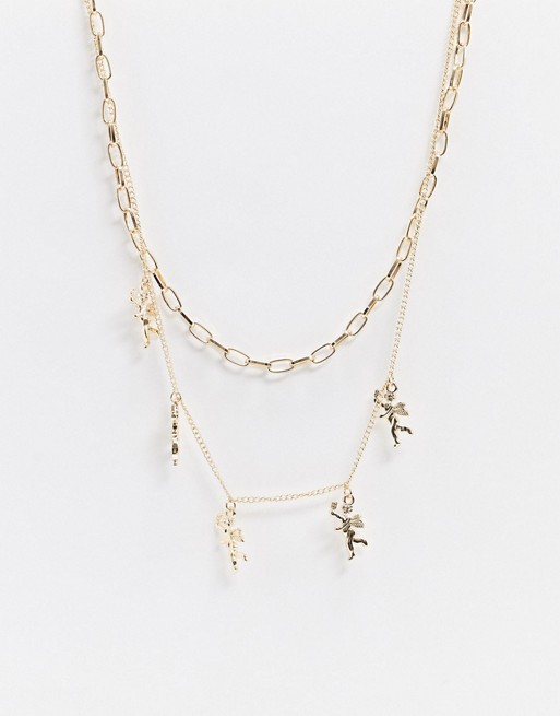 Monki Angel multi row necklace in gold