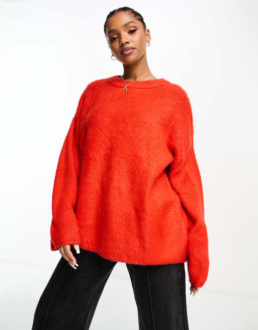 Monki – Angerauter Strickpullover in Rot