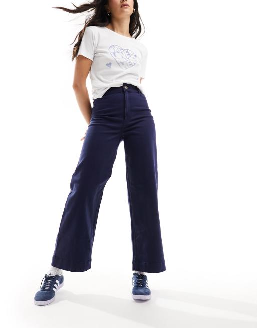 Monki ankle length straight leg pants with high waist in blue