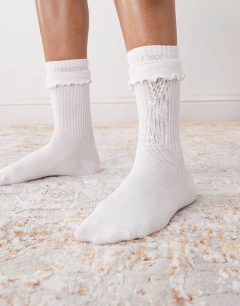 Monki ankle socks with frill in white - view 1