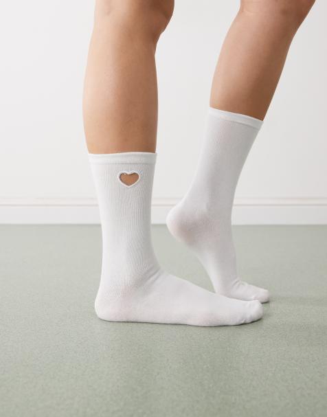 Monki ankle socks with heart cut out detail in white - view 1