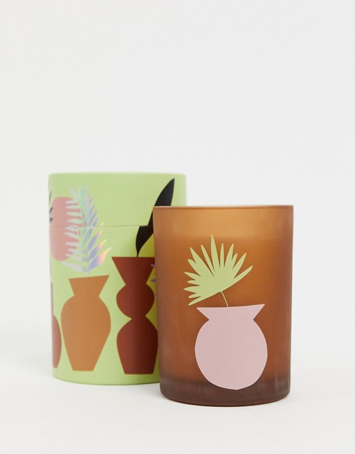 Monki Anna abstract print cedarwood scented candle in green
