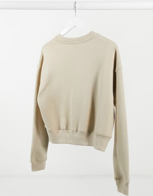 Monki Anny cotton crop sweatshirt in beige