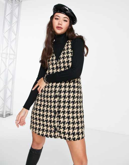 Monki – Ärmelloses Bouclé-Minikleid mit Hahnentrittmuster