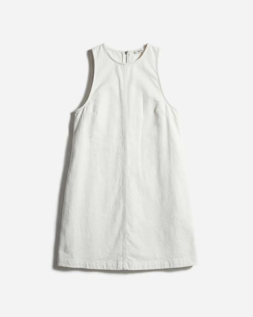 Monki – Ärmelloses Minikleid aus Leinenmix in Weiß mit A-Linien-Schnitt und ausgefranstem Saum, 5 von 11