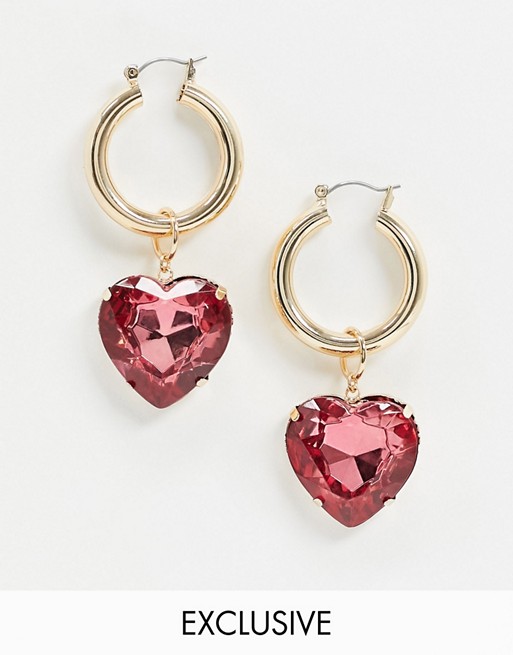 Monki Asta heart earrings in red