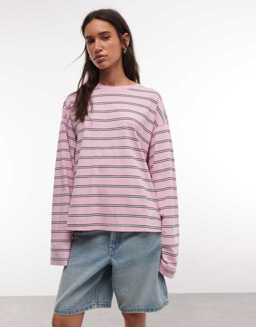 Monki - Aster - Top coupe carrée à manches longues et rayures - Rose, 3 de 4