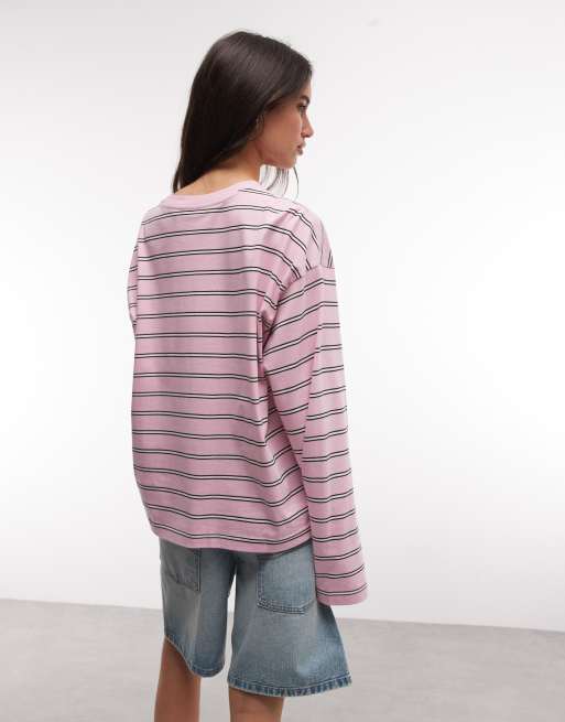 Monki - Aster - Top coupe carrée à manches longues et rayures - Rose, 4 de 4