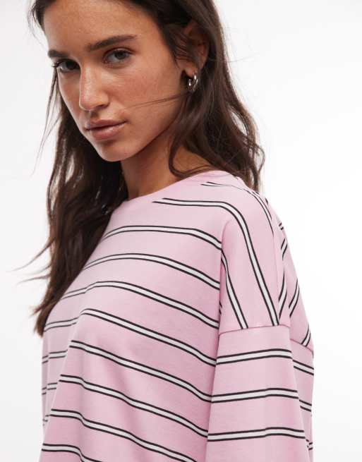 Monki - Aster - Top squadrato a maniche lunghe rosa a righe, 2 di 4