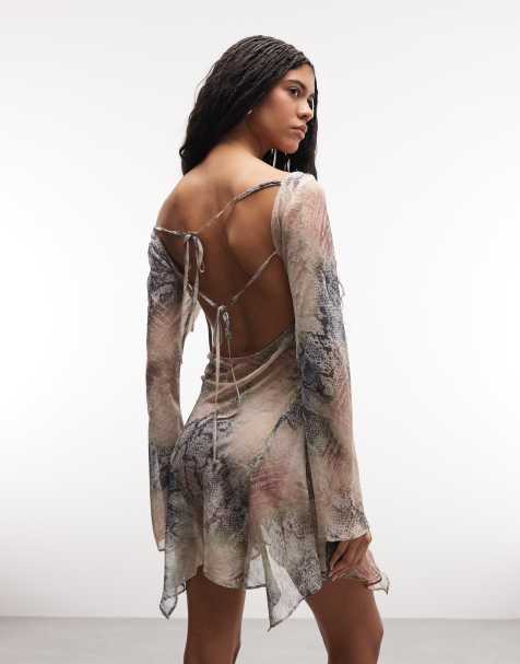 Monki asymmetric cowl back mini dress in snake print - view 1