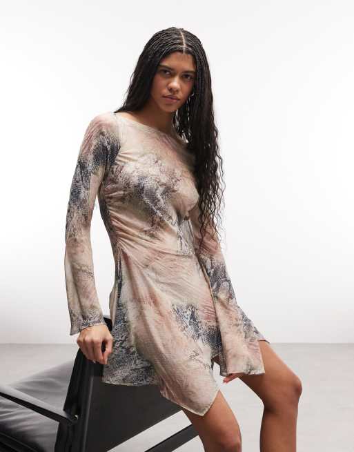 Monki asymmetric cowl back mini dress in snake print, 2 of 4