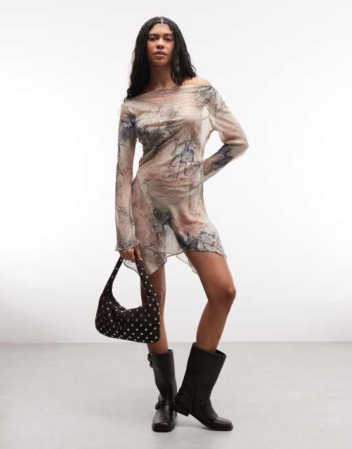 Monki asymmetric cowl back mini dress in snake print, 3 of 4