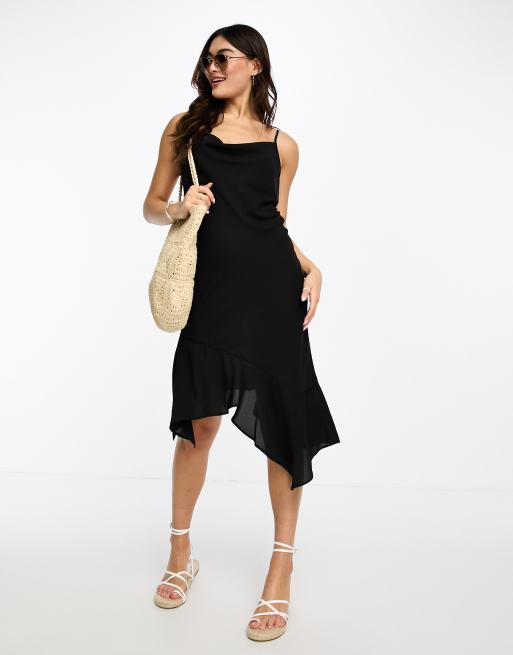 Monki asymmetric hem cami midi dress in black | ASOS