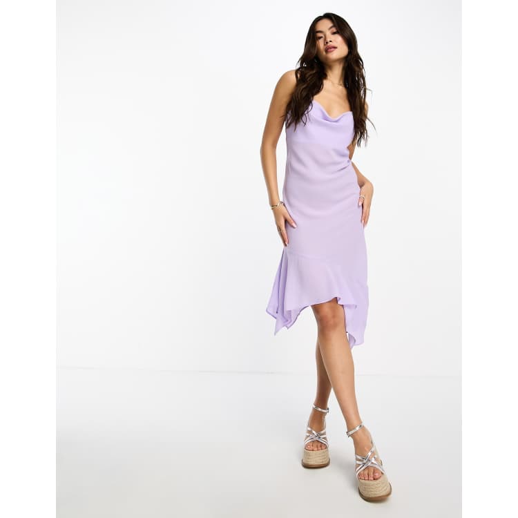 Monki asymmetric hem cami midi dress in lilac | ASOS