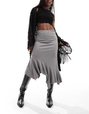 asymmetric midi skirt in gray