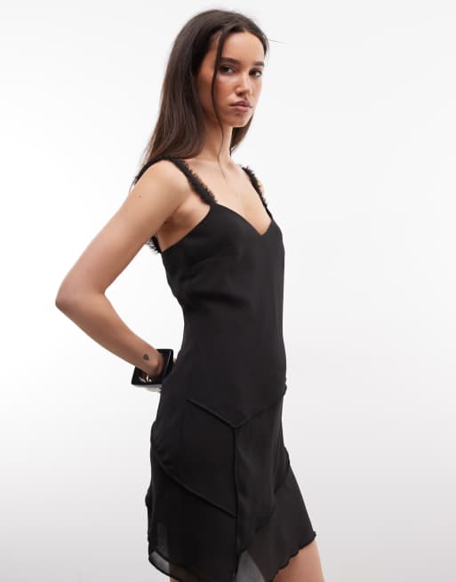 Monki asymmetric ruffle chiffon mini dress in black, 2 of 4