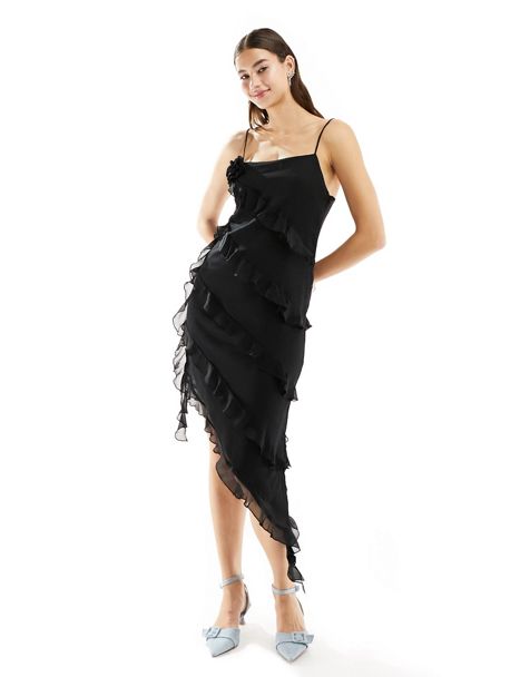 Buy Lipsy Black Petite Sequin Bandeau Aysmetric Split Maxi Dress