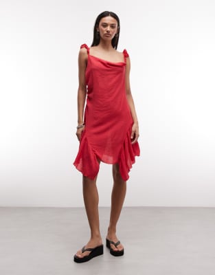 Monki asymmetric ruffle mini dress in red red 13490₽