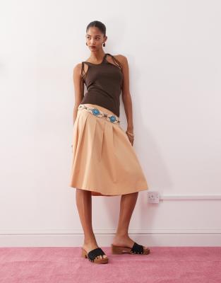 Monki Asymmetric Tank With Tie Shoulder Detail In Brown