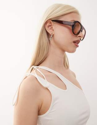Monki Asymmetric Tank With Tie Shoulder Detail In White