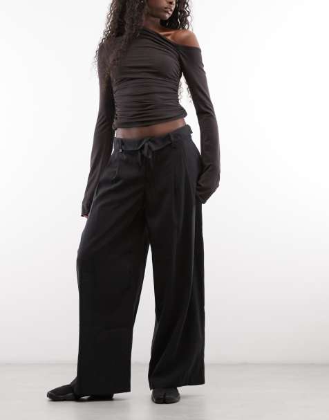 Monki asymmetrische geplooide broek in zwart - view 1