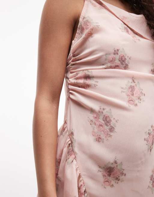 Monki - Asymmetrische mini jurk met ruches in roze bloemenprint, 3 van 4