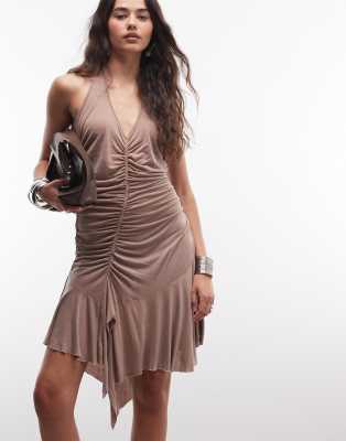 Asymmetrisches Minikleid aus weichem Jersey in Braun Braun XS