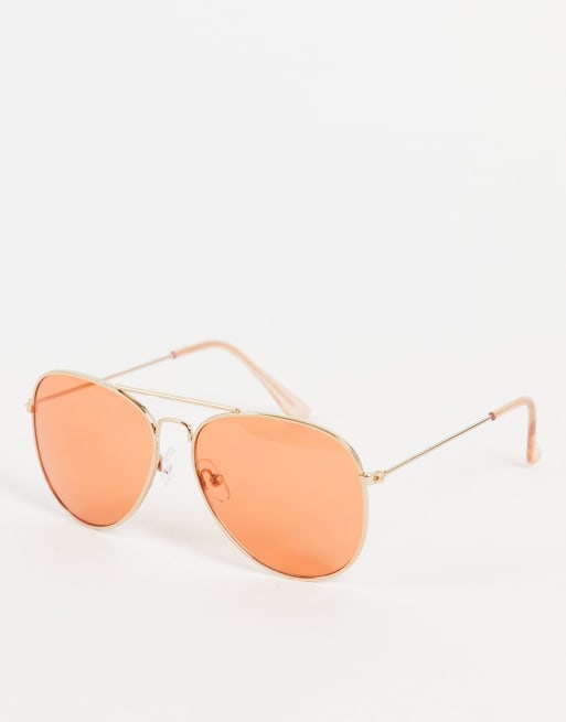 Monki aviator silver frame sunglassses in green