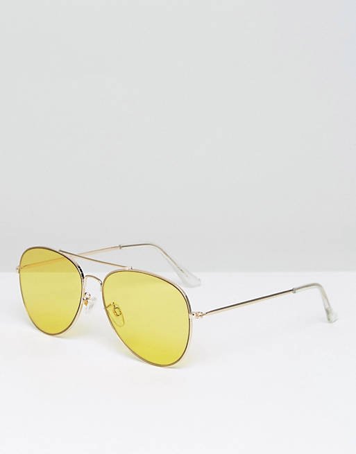 Monki – Aviator-Sonnenbrille mit gelben Gläsern
