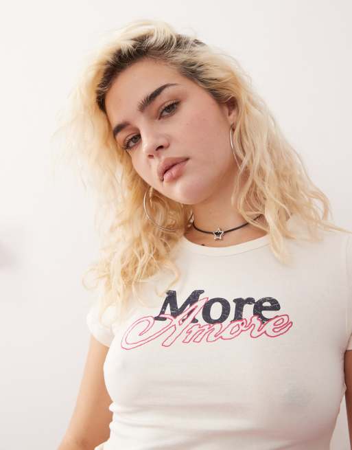 Monki - Baby T-shirt met print in gebroken wit