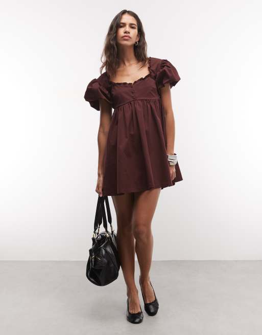 Monki babydoll-minikjole med knapper i burgundy, 2 af 4