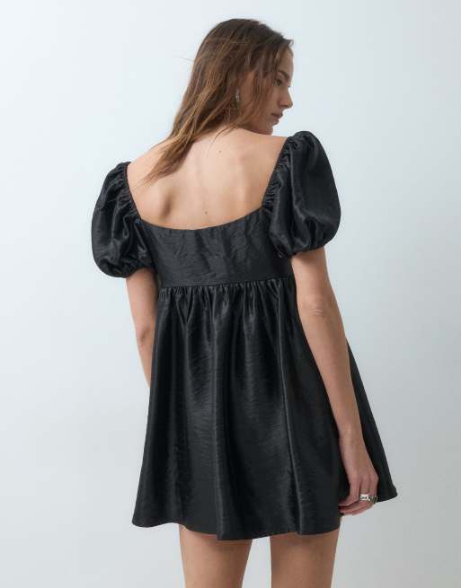 Monki Babydoll-Minikleid mit Puffärmeln in Schwarz, 4 von 4