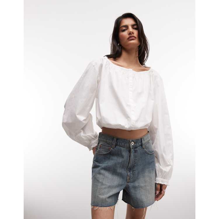 Monki balloon sleeve blouse top in white | ASOS