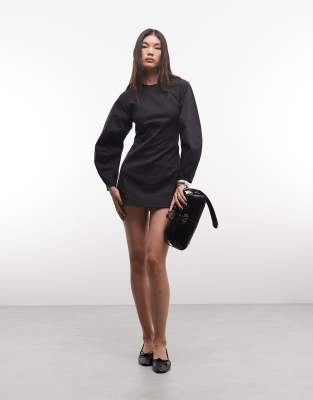 Monki Balloon Sleeve Contoured Mini Dress In Black