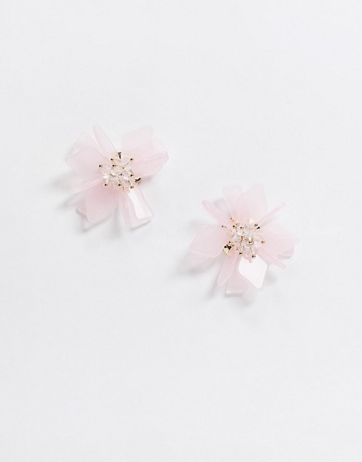 Monki Bam 3D flower earrings in pink