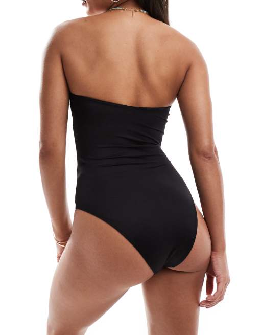 Monki bandeau swimsuit in black, 2 of 4