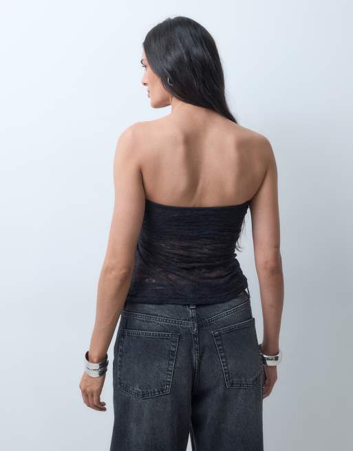Monki bandeau-top i blonder med flæsedetalje i sort kun hos ASOS, 3 af 9